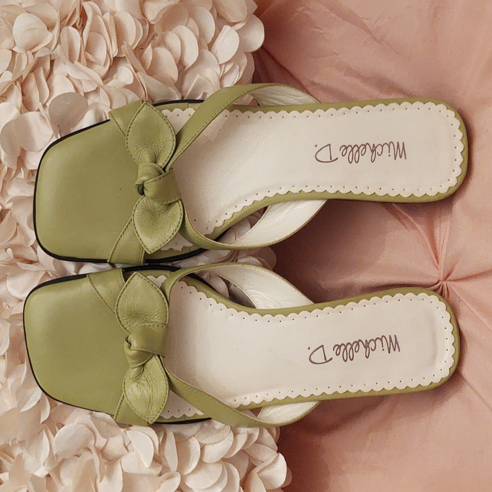 Michelle D lime green leather sandals